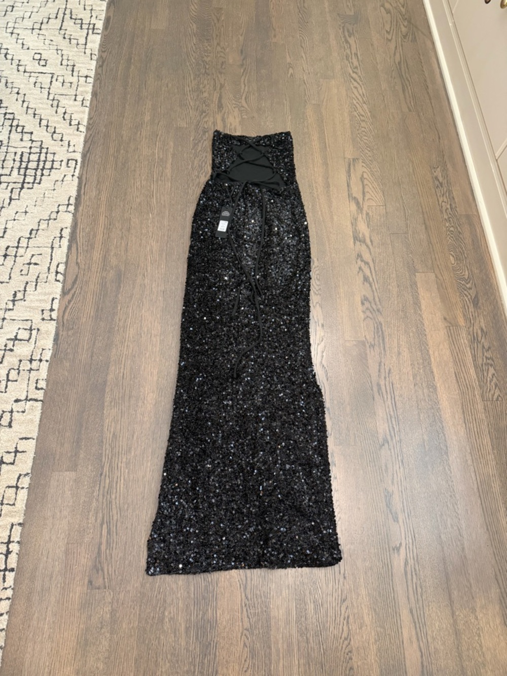 NWT Fashion Nova Black Sequin Spaghetti-Strap Evening Gown Size XS - Picture 3 of 5